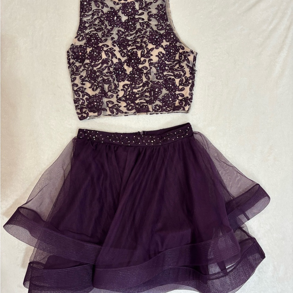 Say Yes To The Prom 2 piece sheer  Purple Embellished Skirt Set Size 1 EUC